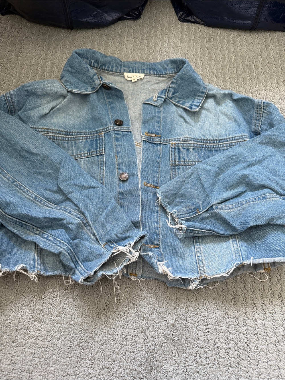 Light Blue Distressed Crop Denim Jacket